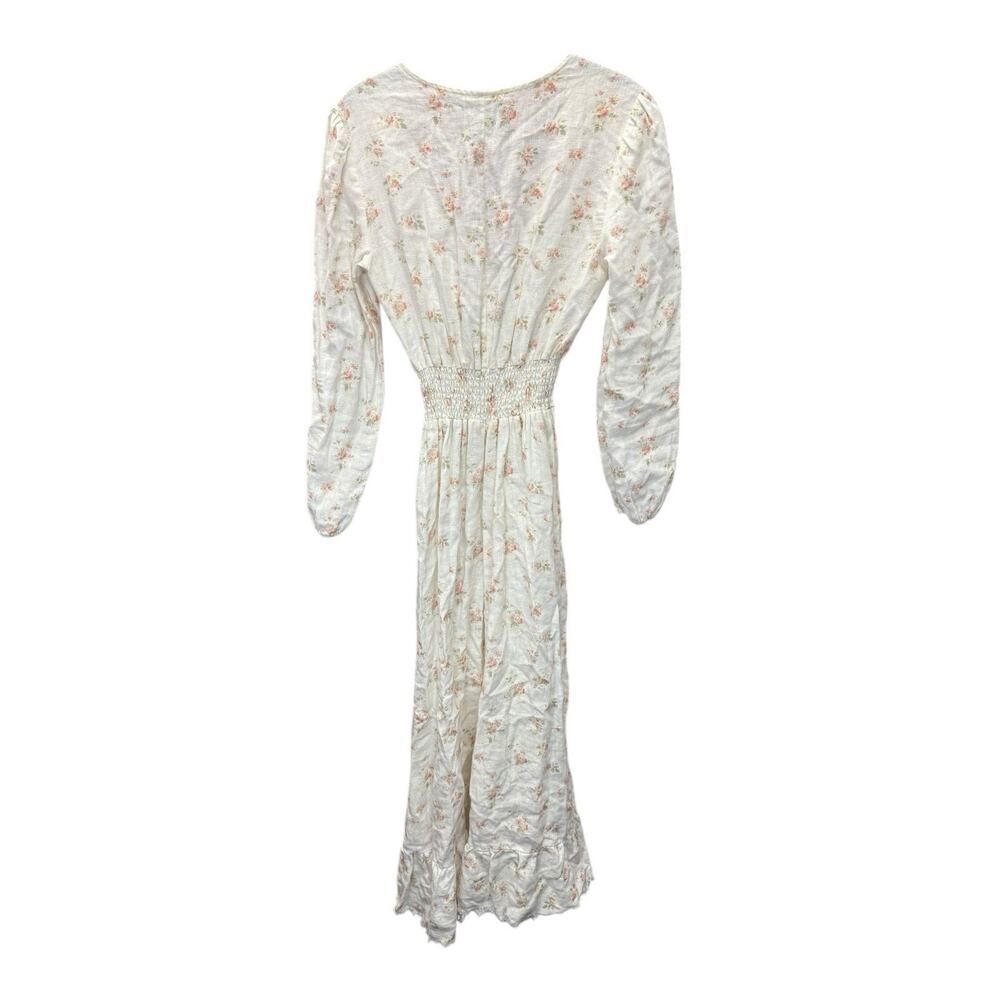Reformation Linen Floral Maxi Dress Small Puff Sleeve Smocked Waist Cream Ivory - Picture 7 of 13
